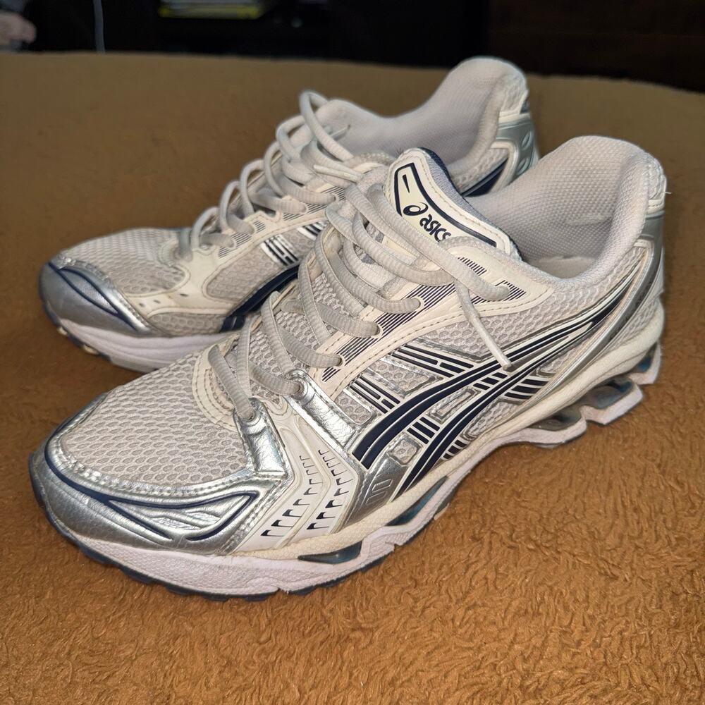 ASICS GEL-Kayano 14 Running Shoes White Silver Navy Women’s Size 9